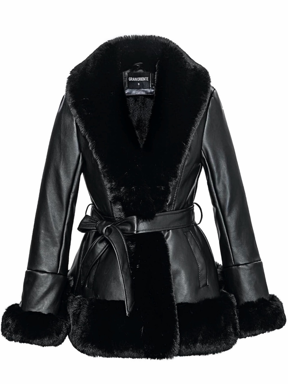 Black Faux Fur-Trim Leather Jacket - Women